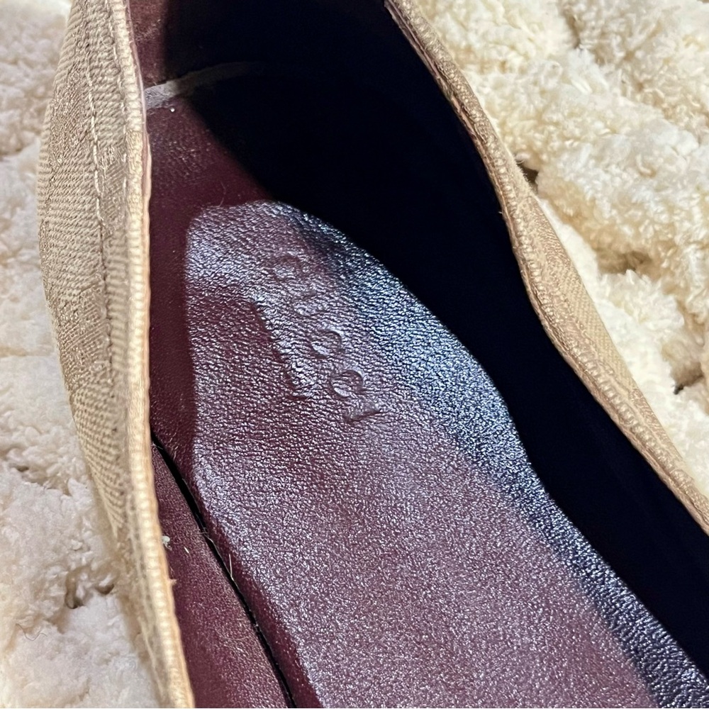 Gucci Brown Leather and GG Monogram Logo Canvas Buckle Detail Ballet Flats - Picture 6 of 8